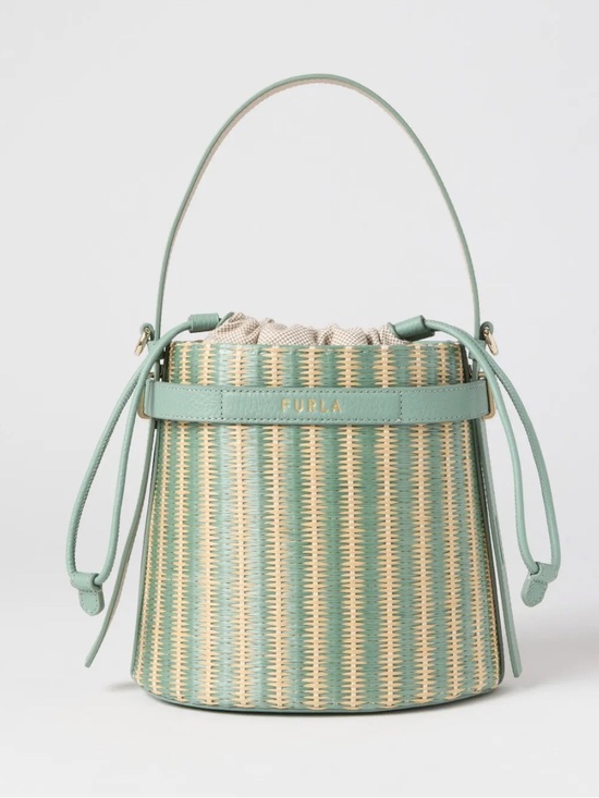 Furla Handbags - LIKE NEW FURLA Giove Woven Raffia Bucket Bag, Mineral Green